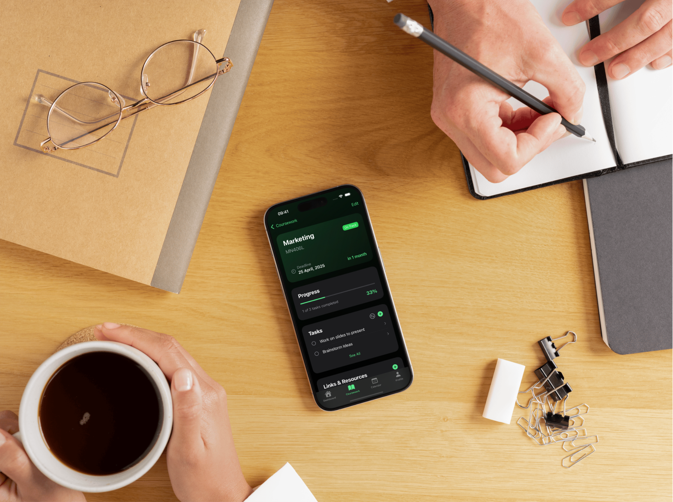 Student planning assignments inside Acadex